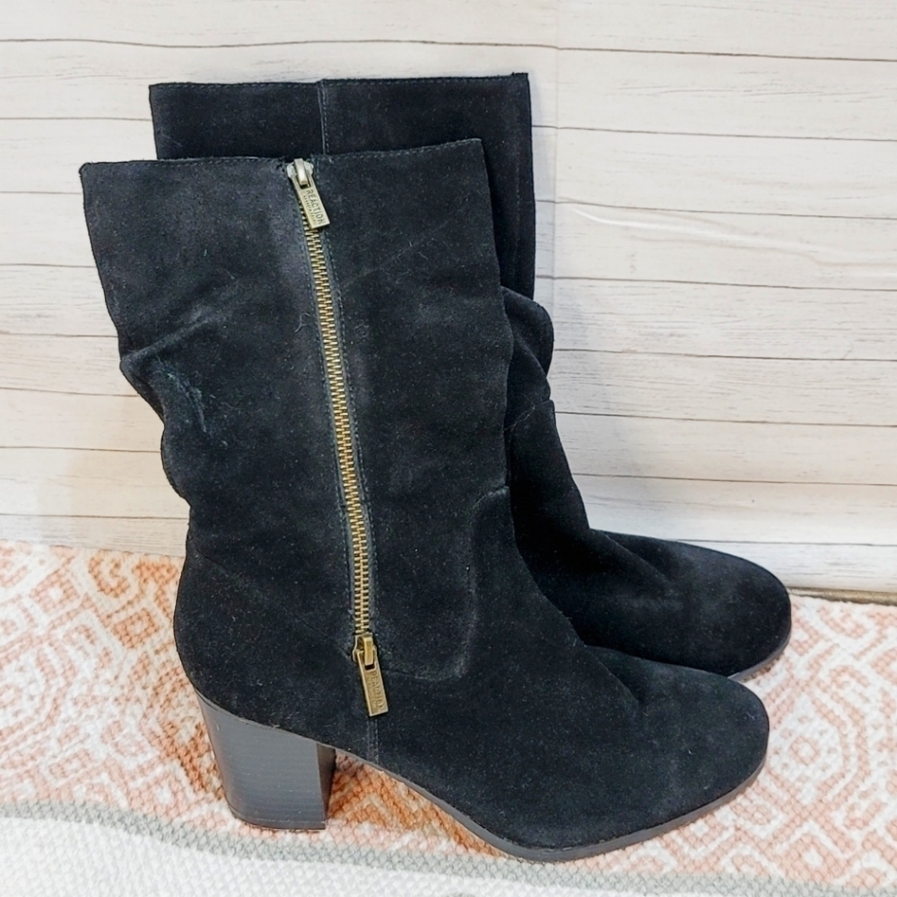 KENNETH COLE REACTION BLACK LADY OF MINE SUEDE LEATHER BOOTS, SZ 10